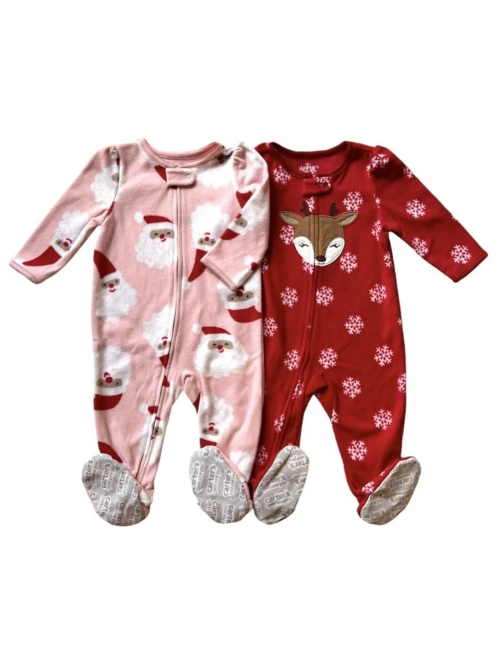 CARTERS Just One You Size 12 Months Baby 2 Pcs Set Santa Fleece Footed‎ Pajamas